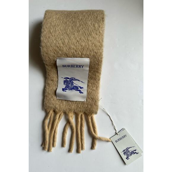 Burberry Solid Mohair Wool Scarf Archive Beige 212x17 80796491 Italy NWT $390 - Picture 8 of 13